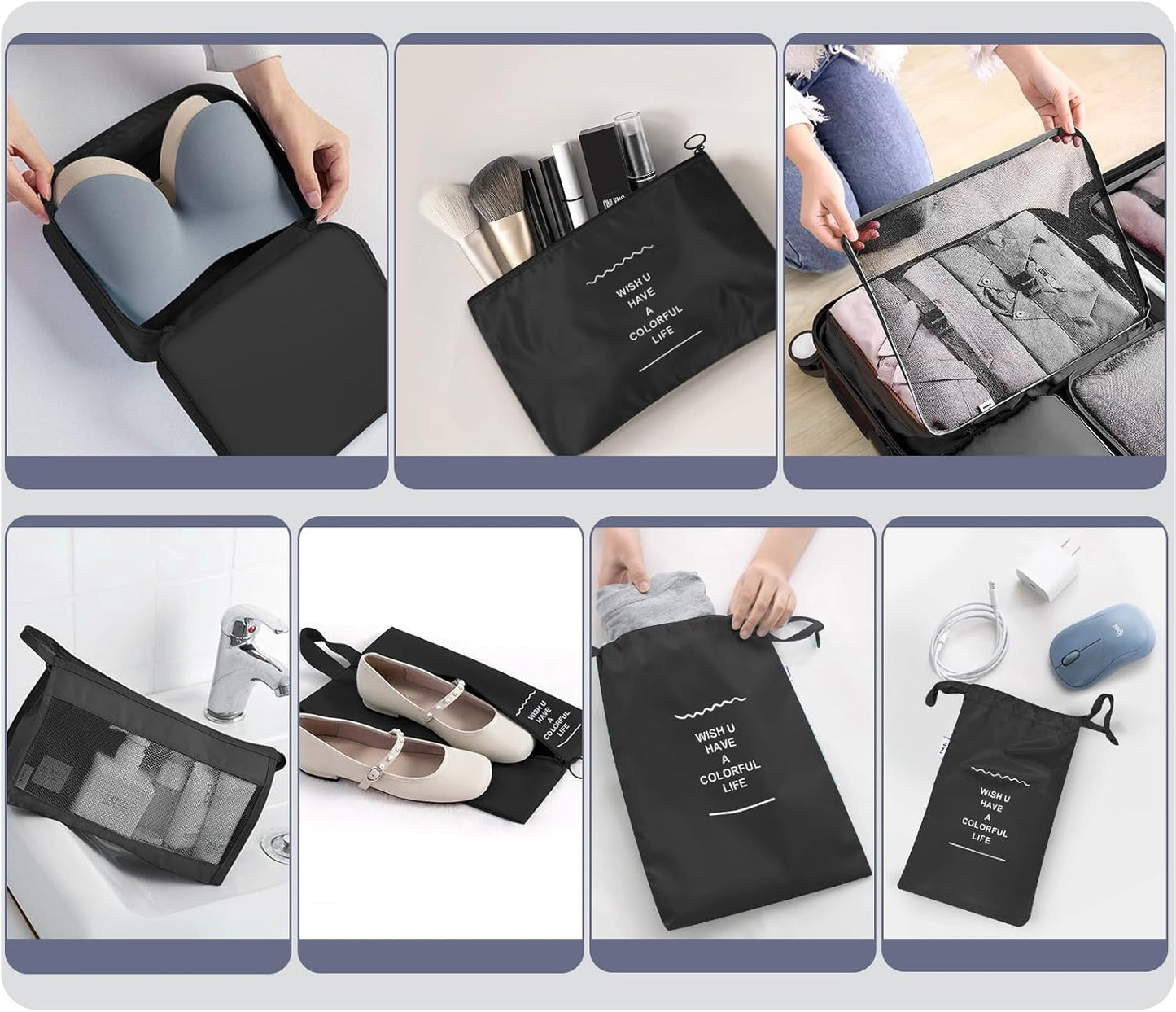 OBSGUMU Suitcase Organizer Set, 9 x Cubes Organizer Suitcases, Packing Cubes, Travel Backpack Organizer, Cosmetic Containers for Suitcase, Cubes Packaging for Travel Essentials (Black)