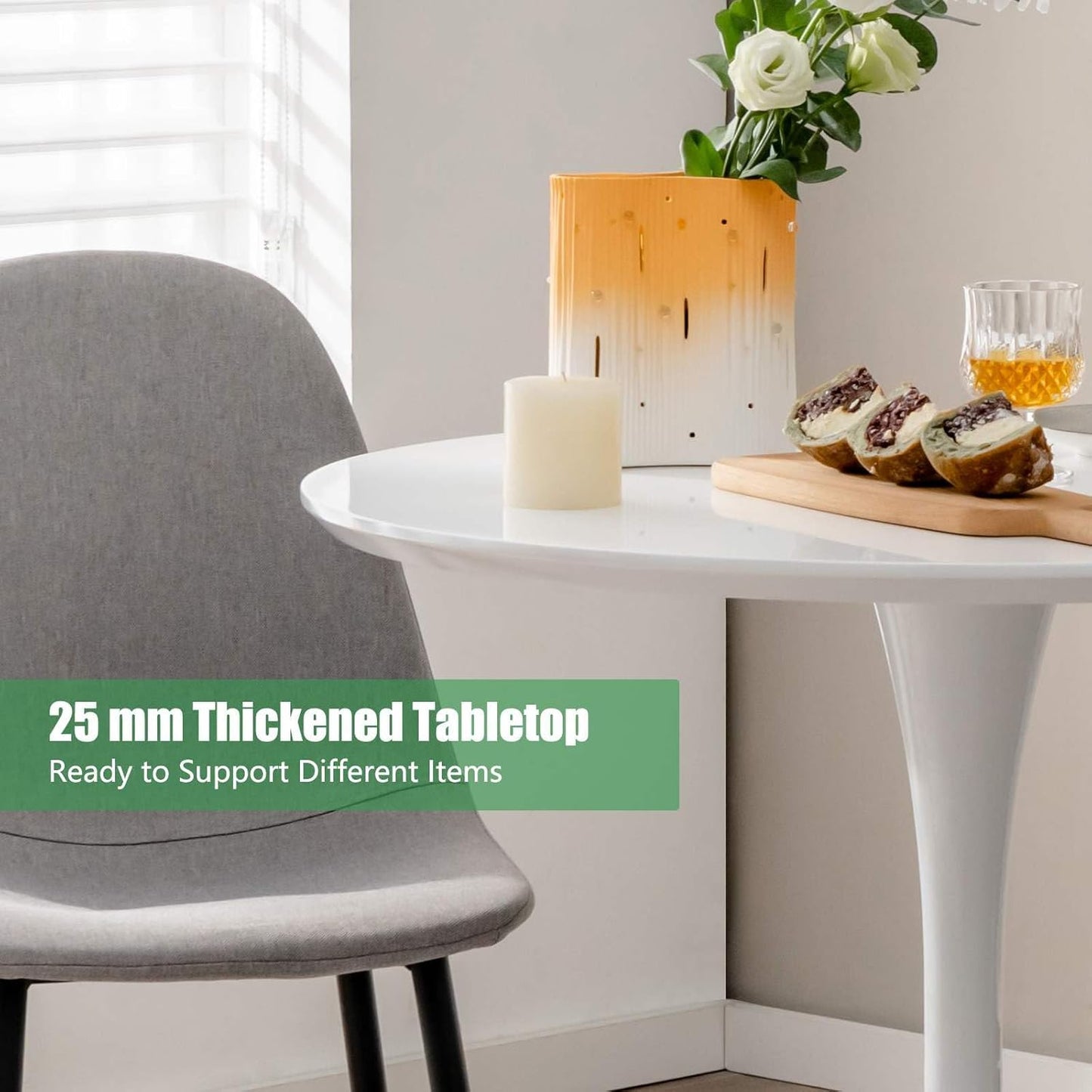 Giantex Round Dining Table, 80 CM Modern Tulip Kitchen Table w/Thickened Tabletop & Sturdy Metal Pedestal, Mid-Century Leisure Table for Small Places Dining Room Living Room Cafe, for 4 People, White
