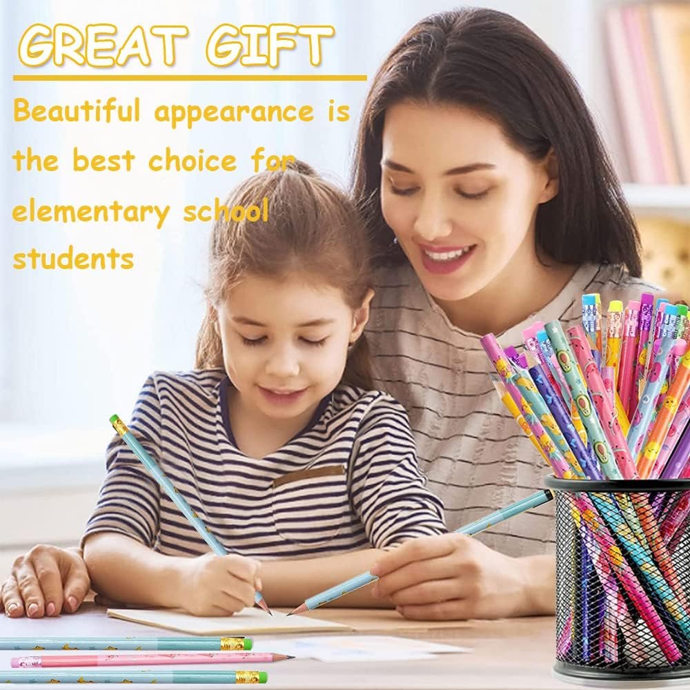JQSSHXB 60 Pieces Scented Pencils for Kids Smencils Scented Pencils with Erasers Fruit HB Graphite Pencil for School Stationery Party Reward Supplies