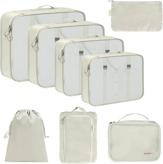 HOTBAG 8 Pieces Packing Cubes, Suitcase Organizer, Suitcase Organizer, Travel Organizer, Travel Accessories Useful Travel Cube System for Clothes, Shoes, Cosmetics