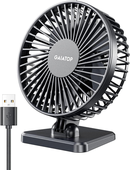 Gaiatop USB Desk Fan, Small But Powerful, Portable Quiet 3 Speeds Wind Desktop Personal Fan, Adjustment Mini Fan Table Fan for Better Cooling, Home Office Car Indoor Outdoor Black