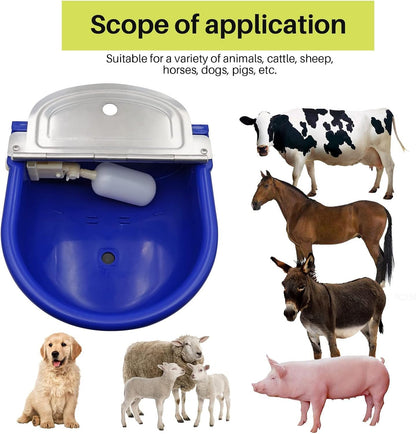 MINYULUA Automatic Waterer Bowl Large Horse Waterer with Float Valve and Drain Plug Automatic Water Feeder Dispenser Bowl for Sheep Dog Horse Cow Pig Plastic (Dark Blue)