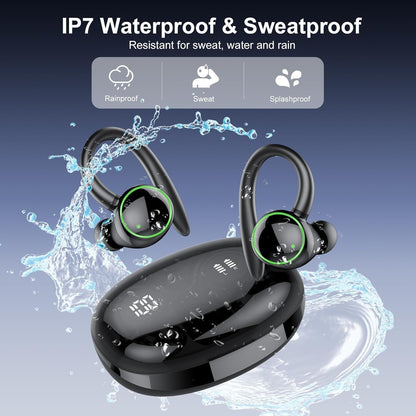 Wireless Earbuds, Bluetooth 5.3 Headphones Sport, Bluetooth Earbuds with Noise Canceling Mic, 48H Stereo Wireless Headphones IP7 Waterproof Ear Buds, Earphones with Earhooks for Sports/Workout/Running