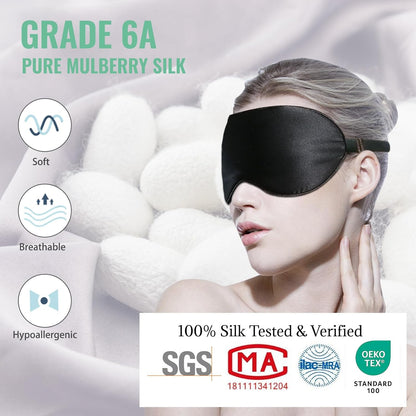 Silk Sleep Mask, 2 Pack 100% Real Natural Pure Silk Eye Mask with Adjustable Strap, Eye Sleeping Mask, BeeVines Eye Sleep Shade Cover for Summer Travel Reduces Puffy Eyes (Black & Blue)
