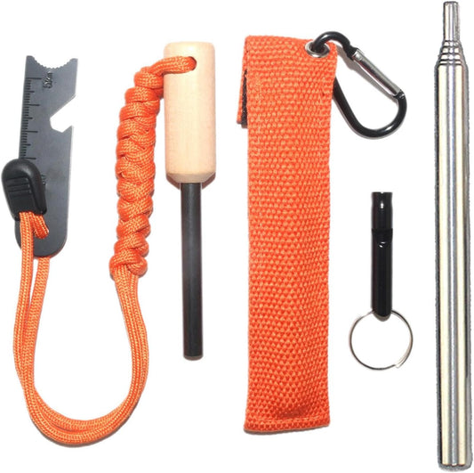 Hiking Tools Kit | Survival Whistle, Carabiner Clip, Fire Starter, Keychain Carabiner,Carabiner Clip, Portable Survival Whistle, Survival Tools for Camping, Outdoor, Backpack