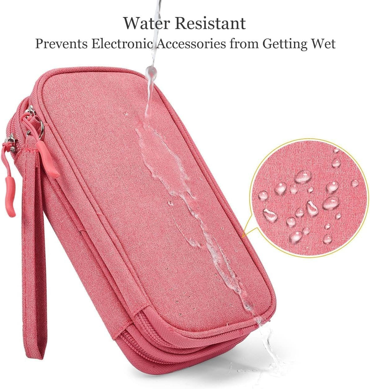 CAOODKDK Electronics Accessories Cases, Travel Cable Organizer Pouch Bag, Portable Waterproof Double-Layer All-in-One Storage Bag, Charger&USB Cable/Power Bank/Magic Mouse/Earphones (Pink)