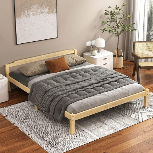 ALFORDSON Queen Bed Frame Wooden Bed Base with Solid Wood Pine Timber Slats, Oak Bed Foundation Mattress Base Platform with Storage Space, Beatrix Series Bedroom Furniture
