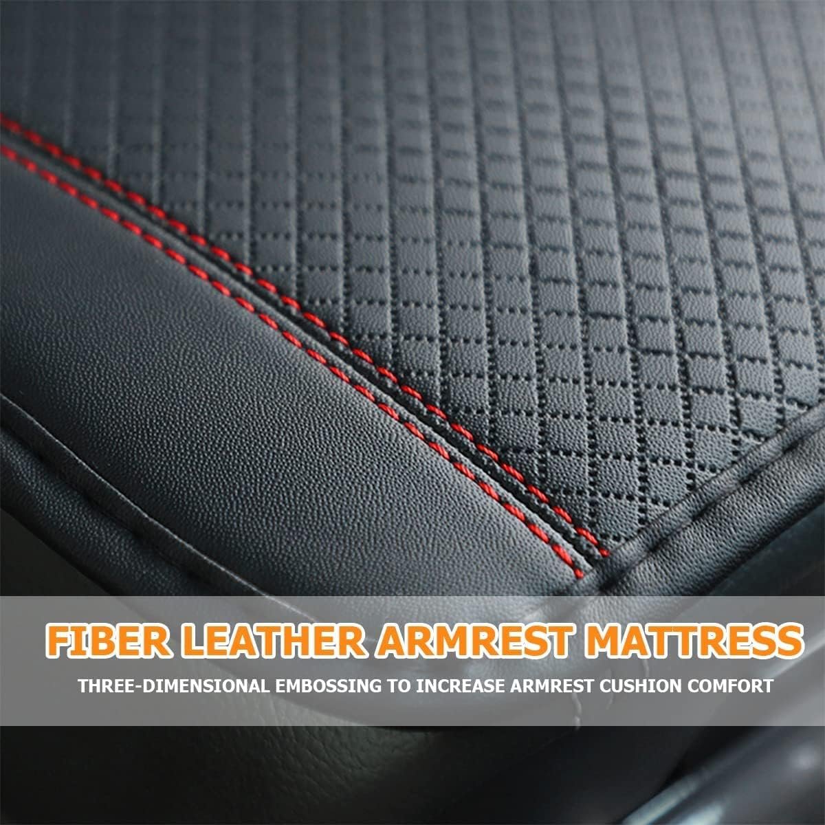 Car Armrest Storage Box Mat, Fiber Leather Car Center Console Cover, Car Armrest Seat Box Cover Accessories Interior Protection for Most Vehicle, SUV, Truck, Car (Black/Red)