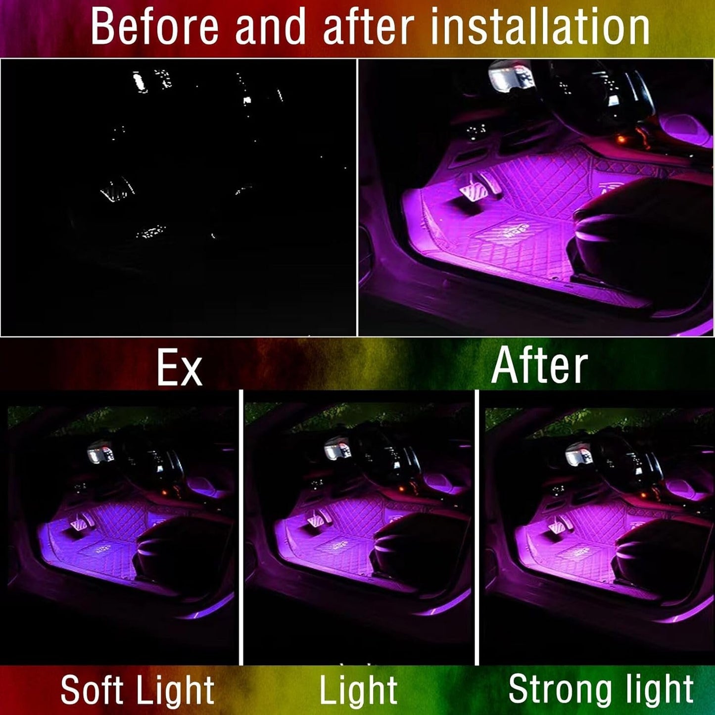 Car LED Lights, Car Accessories for Women,Smart Interior Lights with App Control, RGB Inside Car Lights with DIY Mode and Music Mode,with USB Port, Gifts for Men,12V