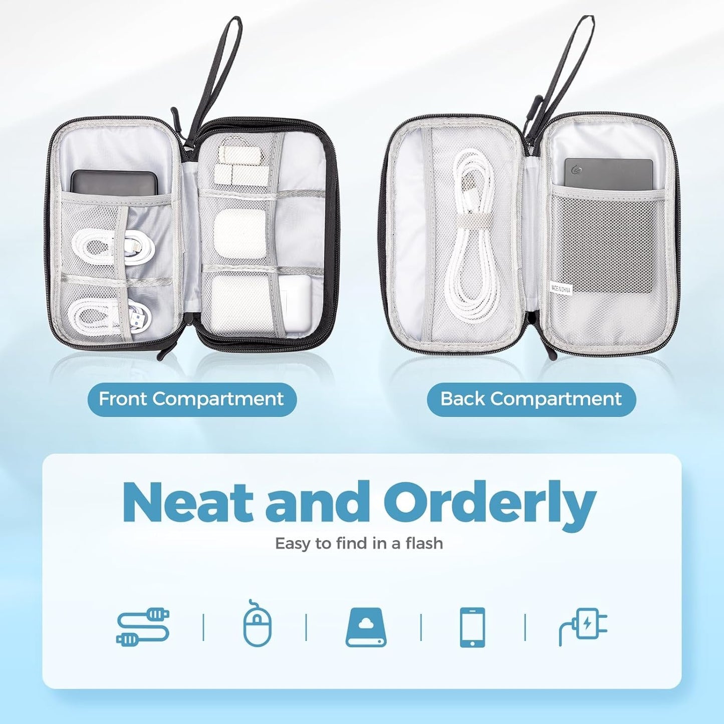 ProCase Electronics Organizer Travel Case, Portable Tech Cable Organizer Bag, Charger Organizer Case Pouch for Travel Accessories, Electronics, Power Bank, Wire -Black