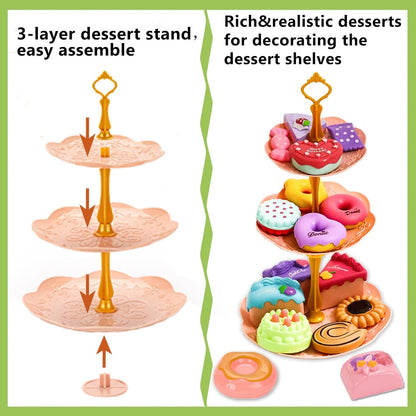 LOYUEGIYO Dinosaur Tea Party Set Toys for Girls Boys Toddler,Children Kitchen Pretend Role Play Food Toy,Educational Learning Kid Girl Toys Gifts for 3 4 5 6 7 Year Old,Teapot&Teacups&Dishes&Desserts