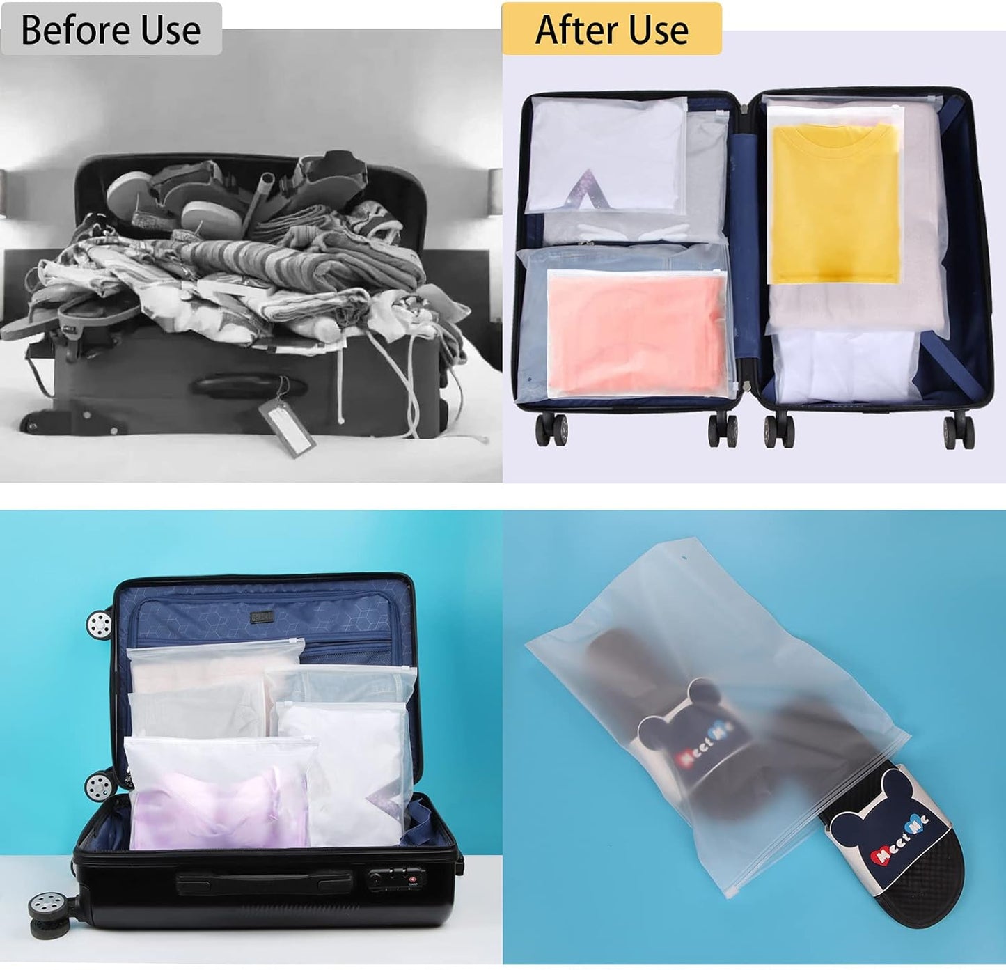 Annhao 15 Pieces Waterproof Travel Bags, Transparent Resealable Zip Bag Multifunctional Travel Bag Organizer Bags for Clothes, Underwear, Shoes, Cosmetics (5 Sizes)