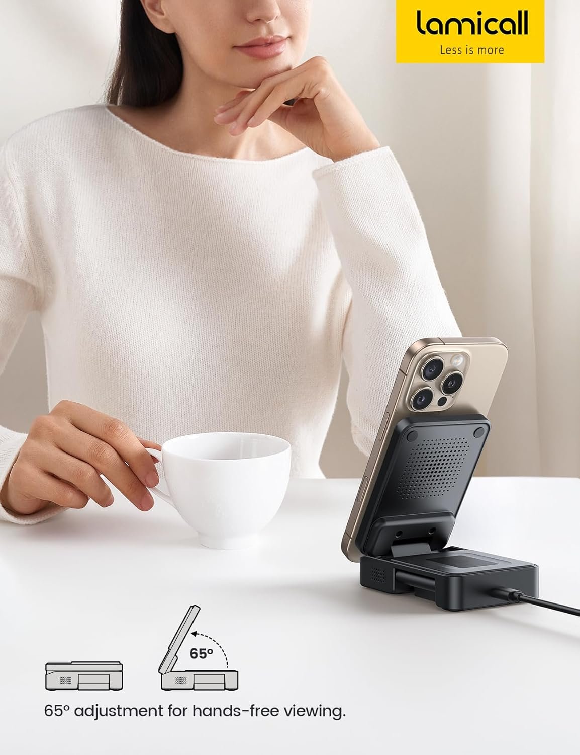 Lamicall 3 in 1 Charging Station for Apple - Foldable Wireless Charger Stand for Mag Safe Portable, Travel Wireless Charger Station for Multiple Devices for iPhone 16, 15, 14, 13, Apple Watch, AirPods