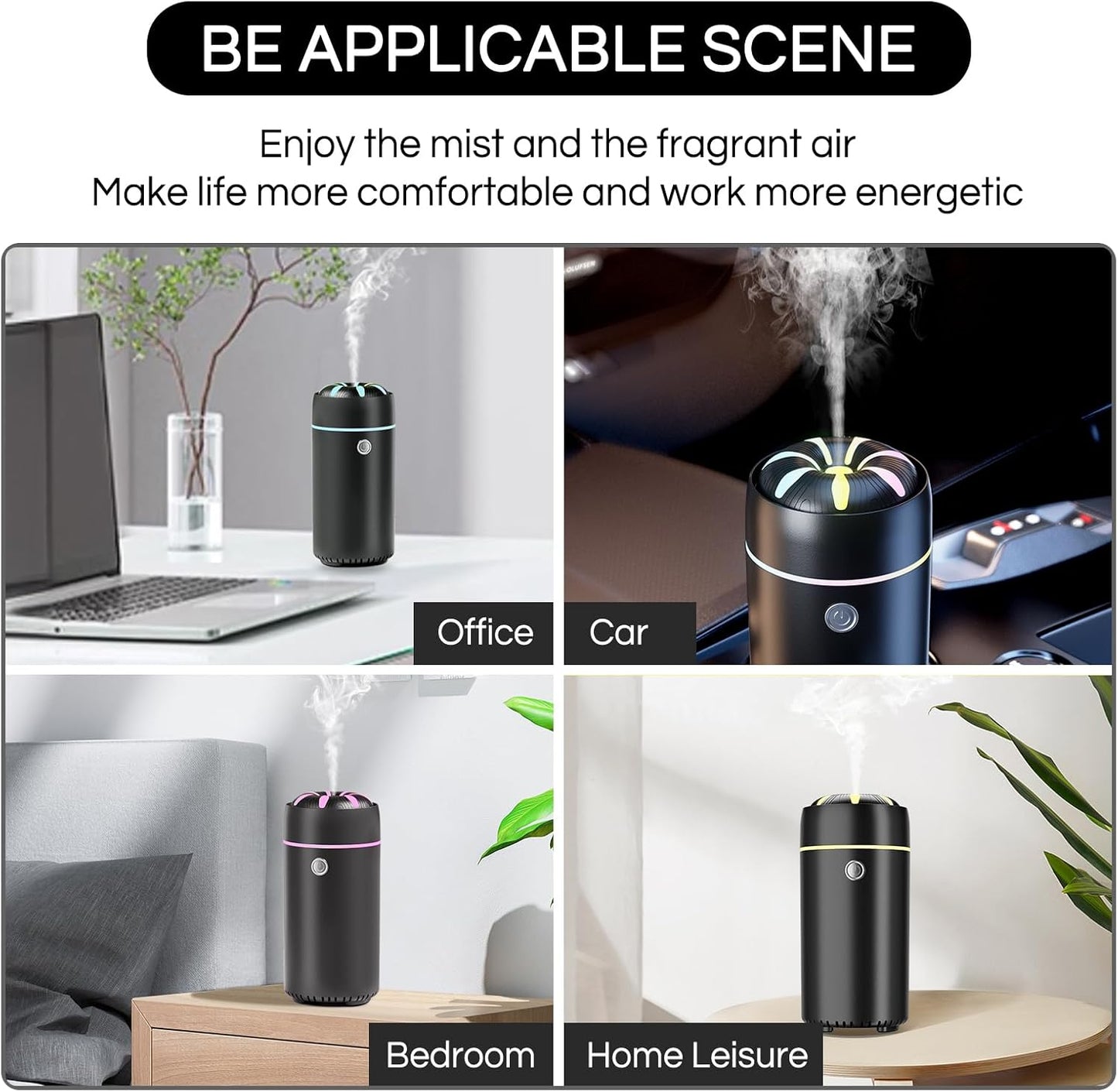 Gonlink Car Humidifier Diffuser - Smart Cool Mist Air Freshener for Essential Oils - USB for Car, Home, Office, Bedroom (Black)