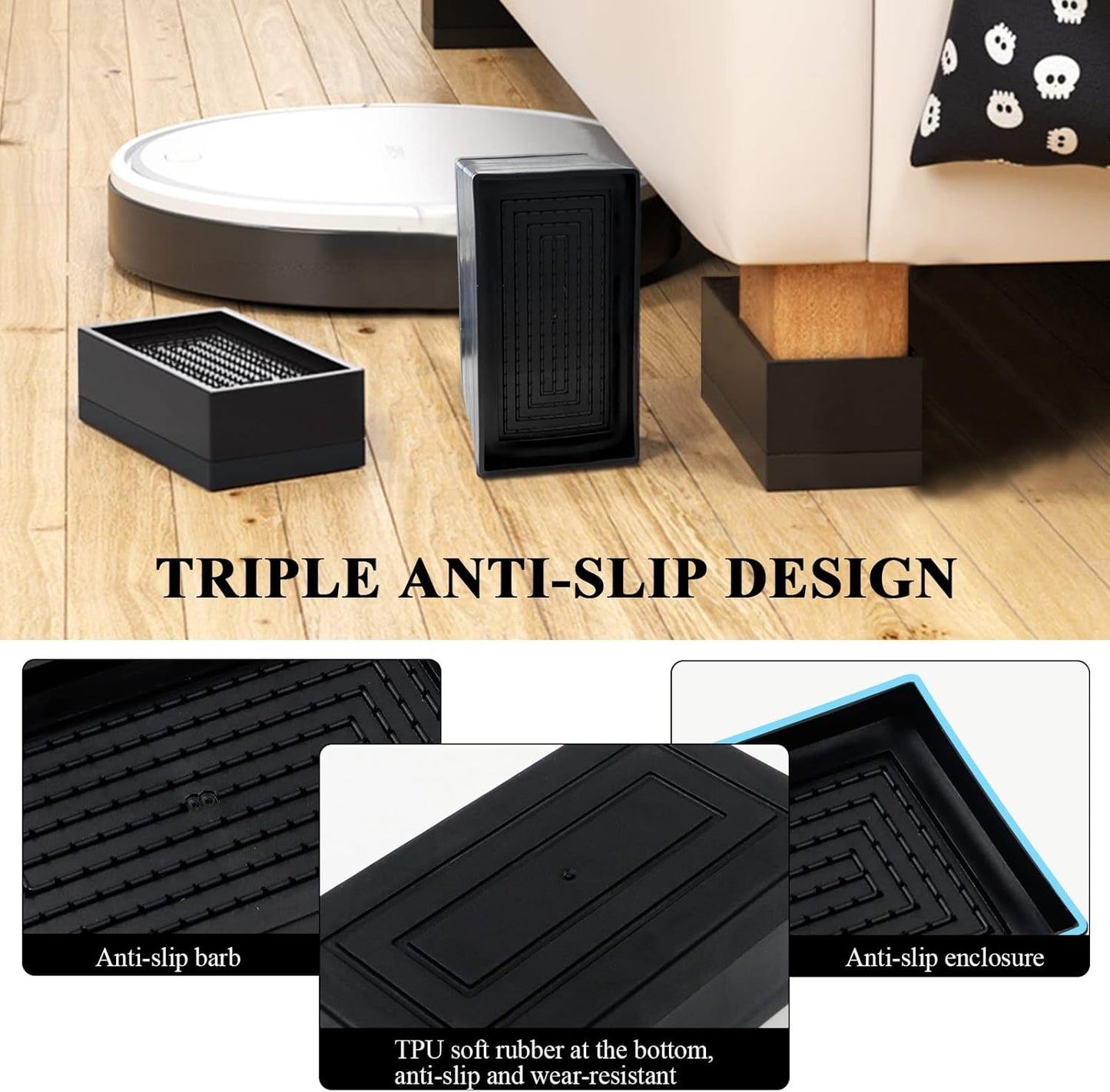 Pack of 2 Bed Risers, Furniture Risers, Rectangular Heavy Duty Bed Lifts Raisers, Couch Risers, Table Risers for Desk, Chair, Sofa, Fridge (4.7cm/1.9in Height)
