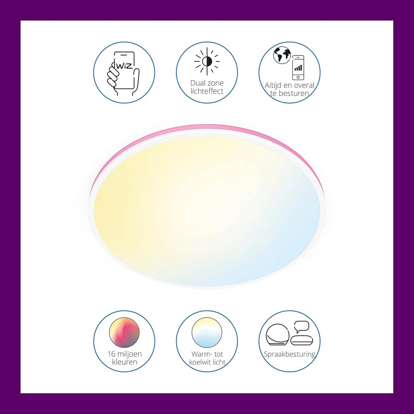 WiZ Colour Arca Smart Connected WiFi Dual Zone Ceiling Light. [White] App Control for Indoor Home Lighting, Livingroom and Bedroom