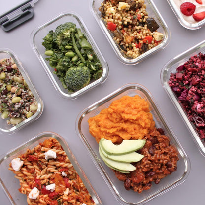 Glass container food storage - [10 Pack] meal prep containers with lids - leak proof food storage containers (10 lids & 10 glass meal prep container) BPA Free