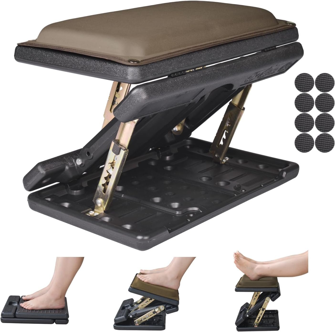 Leermart Foot Rest for Under Desk at Work 4-Level Height Adjustable, Lengthen Ergonomic Foldable Footrest for Office, Gaming,Computer, Soft & Removable Pad Desk Foot Stool for All Seasons (Brown Plus)