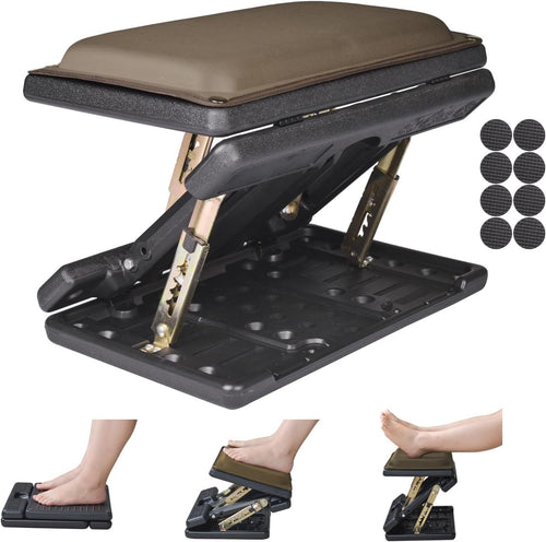 Leermart Foot Rest for Under Desk at Work 4-Level Height Adjustable, Lengthen Ergonomic Foldable Footrest for Office, Gaming,Computer, Soft & Removable Pad Desk Foot Stool for All Seasons (Brown Plus)
