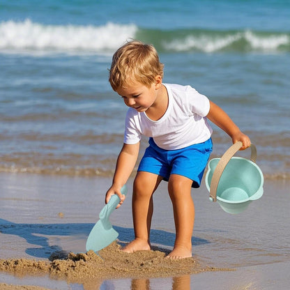 Beach Toys, Sand Box Castle Play Set, Buckets Toy Set, Shovels Molds Sandbox Tool Kit with Mesh Bag, Ideal for Outdoor Summer, 6.69 x 6.5 x 4.33 Inches, Unisex and Lightweight Design