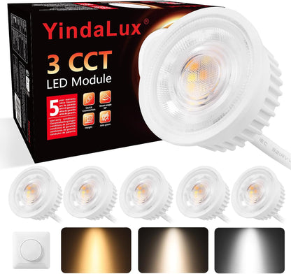 YindaLux 6 x Dimmable LED Module Diameter 50 x 23 mm for Recessed Downlights 4.9W 500LM 3CCT Warm White 3000K Neutral White 4000K Cool White 6500K IP44 120° Module Replaces GU10 MR16 Bulbs