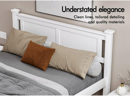 ALFORDSON Double Bed Frame Wooden Bed Base with Solid Wood Pine Timber Slats, Mattress Base Platform with Storage Space, White Bed Foundation with High Headboard, Arne Series Bedroom Furniture
