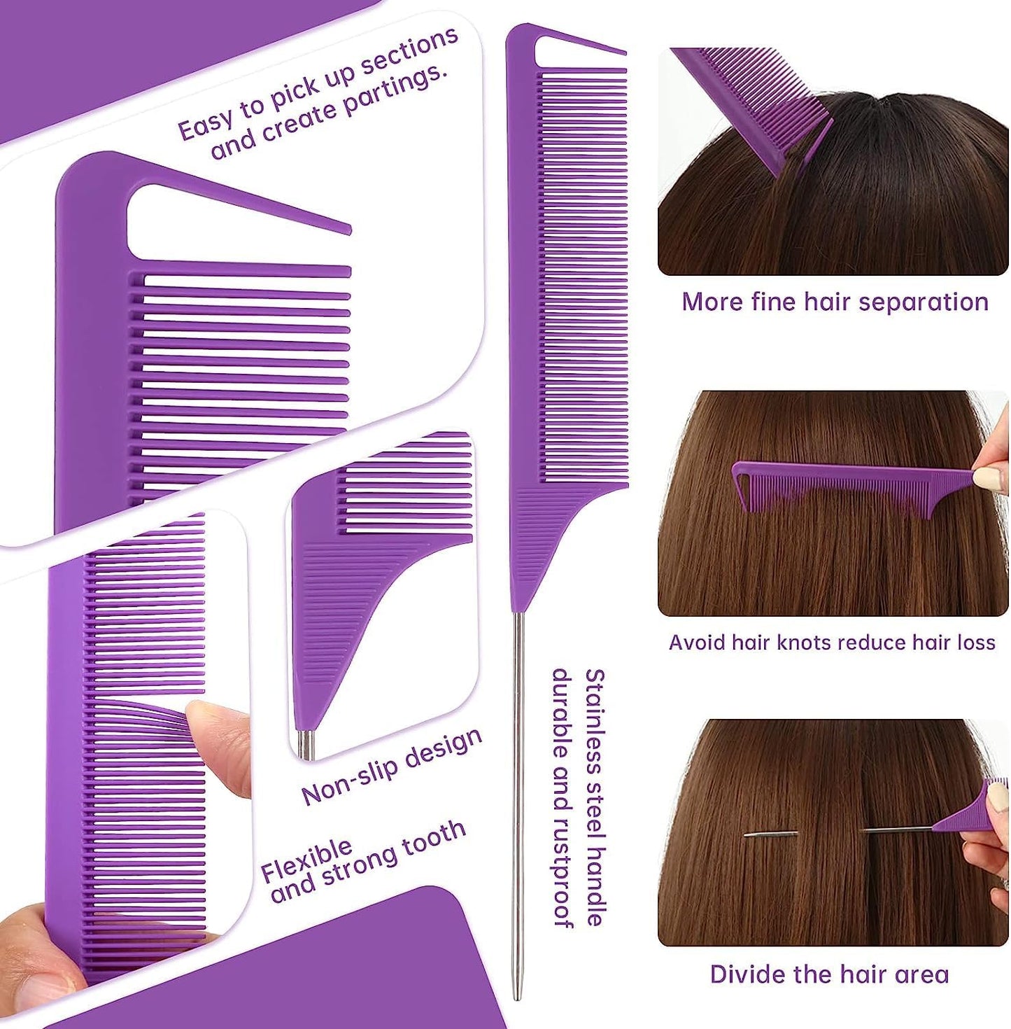 Hair Clips, Tail Braid Tool, Hair Styling Accessories, Tail Comb, Antistatic Carbon Fiber Hectines, Styling Combs, for Hairdressers and Home (8 Pieces)