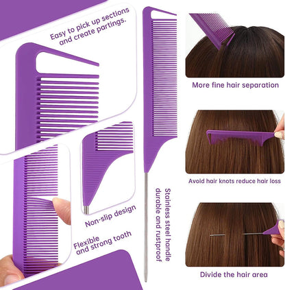 Hair Clips, Tail Braid Tool, Hair Styling Accessories, Tail Comb, Antistatic Carbon Fiber Hectines, Styling Combs, for Hairdressers and Home (8 Pieces)