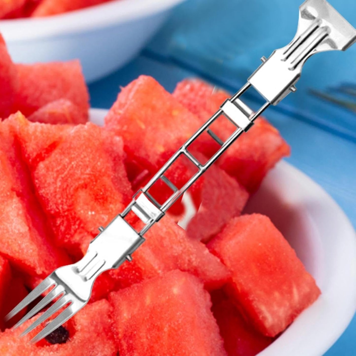 SHZONS Watermelon Fork,Watermelon Slicer Cutter Tool - Lightweight Stainless Steel 2-in-1 Splitters Easy-to-Use Rust-Proof for Cantaloupe Salad Meal Prep Kitchen Picnic Snacks