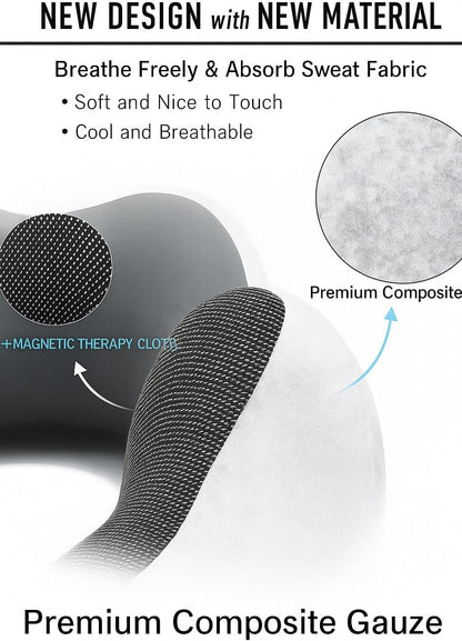 Memory Foam Travel Neck Pillow for Airplane – Ergonomic 360° Head & Neck Support Pillow with Magnetic Therapy Fabric, Adjustable Strap, Eye Mask, Earplugs & Carry Bag for Travel, Office, or Home