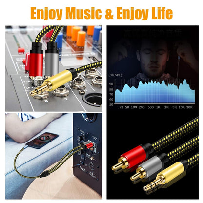 RCA Cable, 3.5mm Male to 2RCA Male Stereo Audio Adapter Cable Nylon Braided AUX RCA Y Cord for Smartphones, MP3, Tablets, Speakers, HDTV and More (0.5M/1.5Ft)