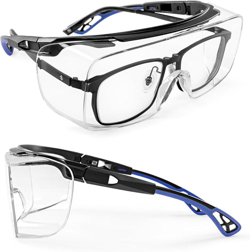 LANON Safety Glasses Over Glasses,ANSI Z87.1 Lenses with Anti-Fog & Scratch,Side Protection, High Transmission, Adjustable Protective Eyewear Goggles