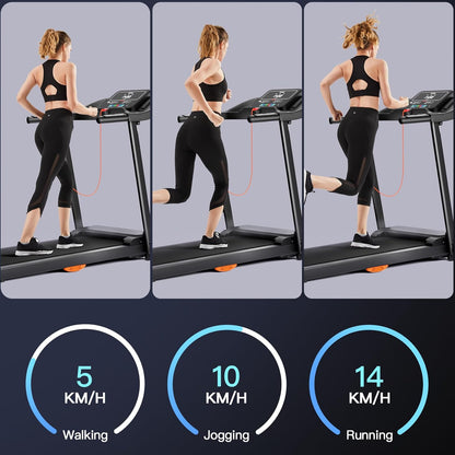 Umay - Folding Electric Treadmill 14km/h, 3.0HP/2200W with Heart Rate Monitor, APP and Speaker, Silent Walking Mat with 12 Programs, Max Load 136kg