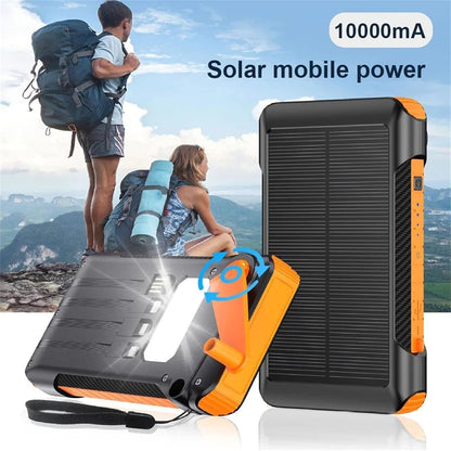 10000mAh Hand Crank Solar Power Bank Outdoor Emergency Powerbank LED Flashlight 5 Ports Phone Charger