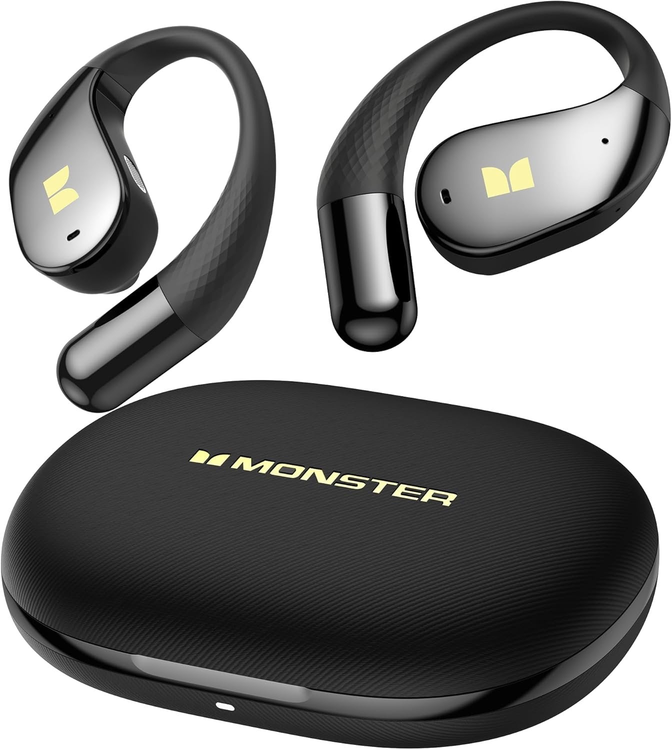 Monster Open Ear AC328 Wireless Earbuds, Open Ear Headphones 32H Playtime, Lightweight Comfort Bluetooth Earbuds, Bluetooth 6.0 Earphones Stereo Sound, Water Resistant Design for Sports, Black