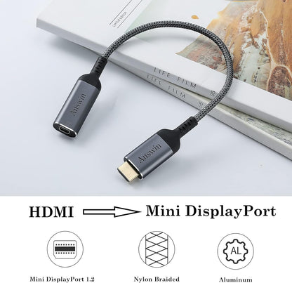 HDMI to Mini DisplayPort Adapter, Answin 4K HDMI to Mini DisplayPort Active HDMI 1.4 Source for Xbox One/360, NS, Mac Mini, PC/Laptops to Mini DP 1.2 Out Monitor with DisplayPort/Mini DisplayPort 1.2