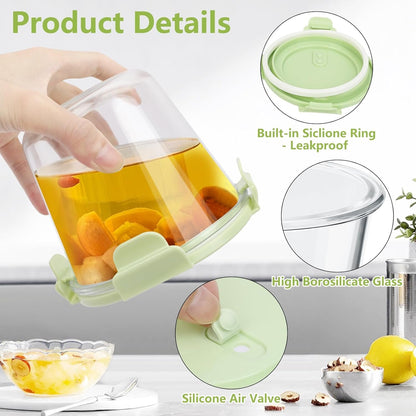 UHAPEER 710ml/24oz Glass Food Storage Containers, Airtight Leakproof Meal Prep Containers with Lids Soup Containers, Round Glass Bowls with Lids for Lunch, Microwave, Dishwasher, Freezer Safe - 4 Pack