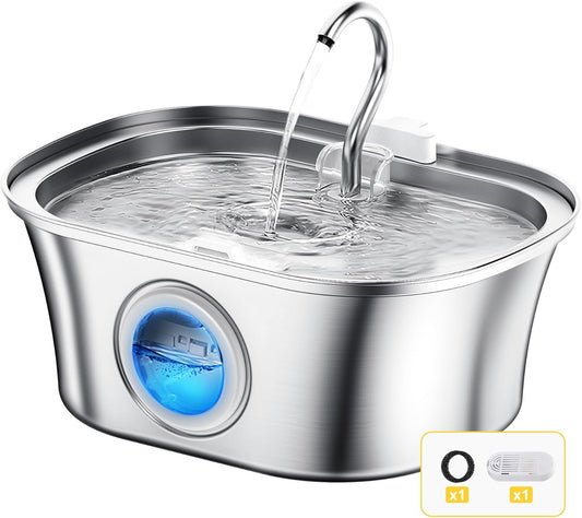 Stainless Steel Cat Water Fountain, 108oz/3.2L Automatic Pet Fountain Dog Water Dispenser & Pet Water-Bowl Cat Drinking Fountain with Ultra-Quiet Pump for Cats Feeding & Watering Supplies