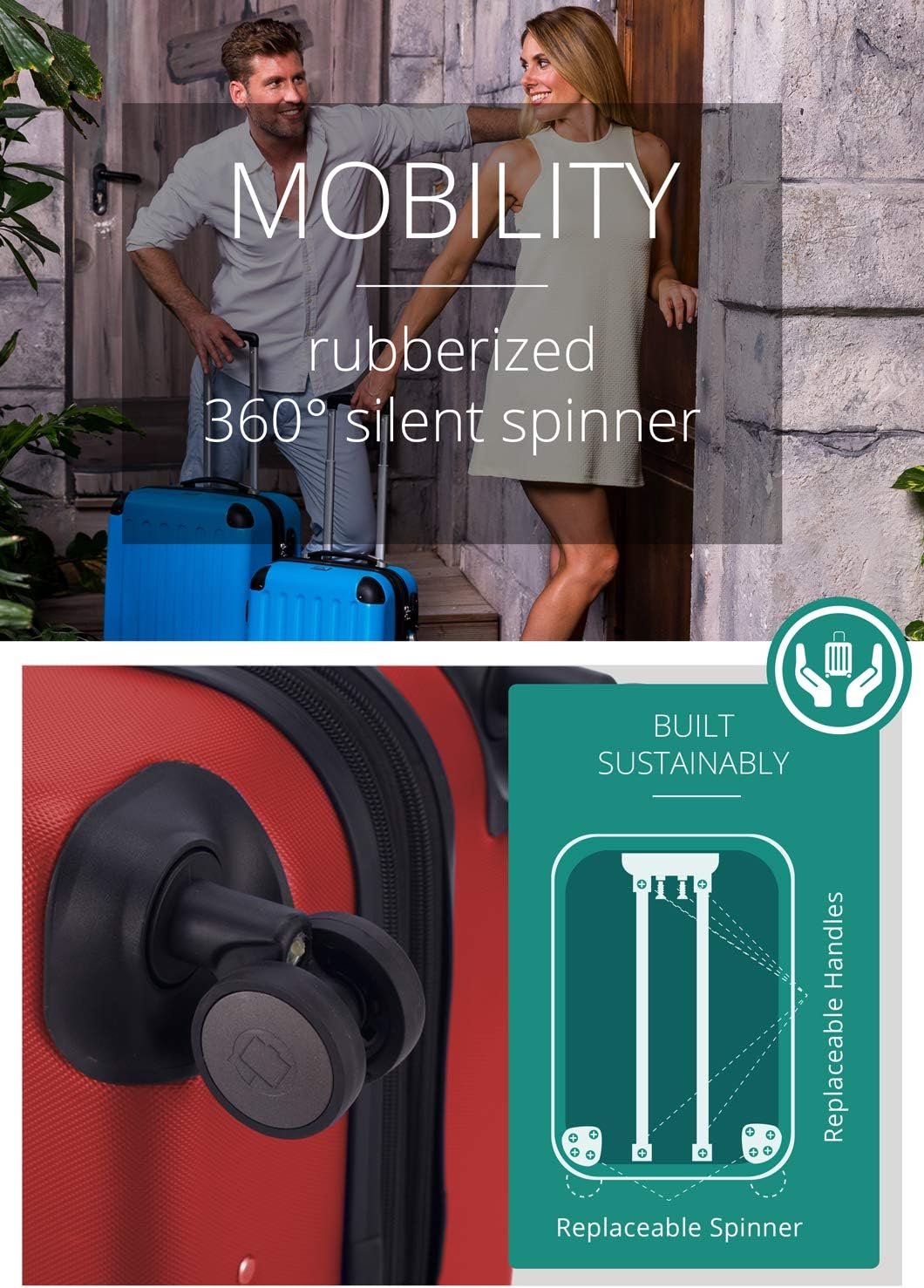 HAUPTSTADTKOFFER - SPREE - Hard Suitcase, Expandable Suitcase, Luggage with 4 Double Wheels, TSA, Aqua Green, Suitcase