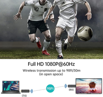 MT-VIKI Wireless HDMI Transmitter and Receiver, 100ft Full HD 1080p Extender HDMI Adapter, Support 2.4/5GHz for Ultra HD Streaming Video/Audio from Laptop,PC to HDTV/Projector