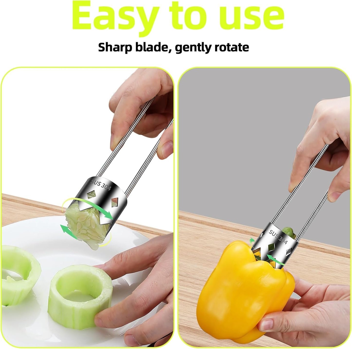 Aerbee Fruit and Vegetable Corer Tool - Premium Stainless Steel Apple Core Remover, Pepper Seed Remover - Universal Kitchen Gadget