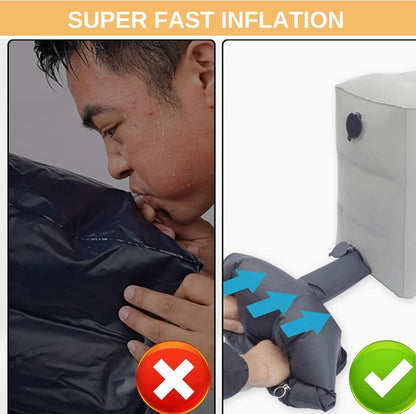 KUTABS Inflatable Travel Pillow Plane-Adjustable 3 Layers Travel Foot Rest Airplane are Paired with Sleep-enhancing Travel Accessories Like Eye Mask & Ear Plugs.Ideal for Car, Lounges,Offices & Planes