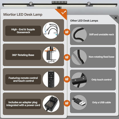 VOURTM LED Desk Lamp with Clamp, 24W Eye-Care Desk Light with Smart Remote, Stepless-Dimming and Color Temp Control, Architect Desk Lamp for Home Office, Workbench, Reading, Study, Painting