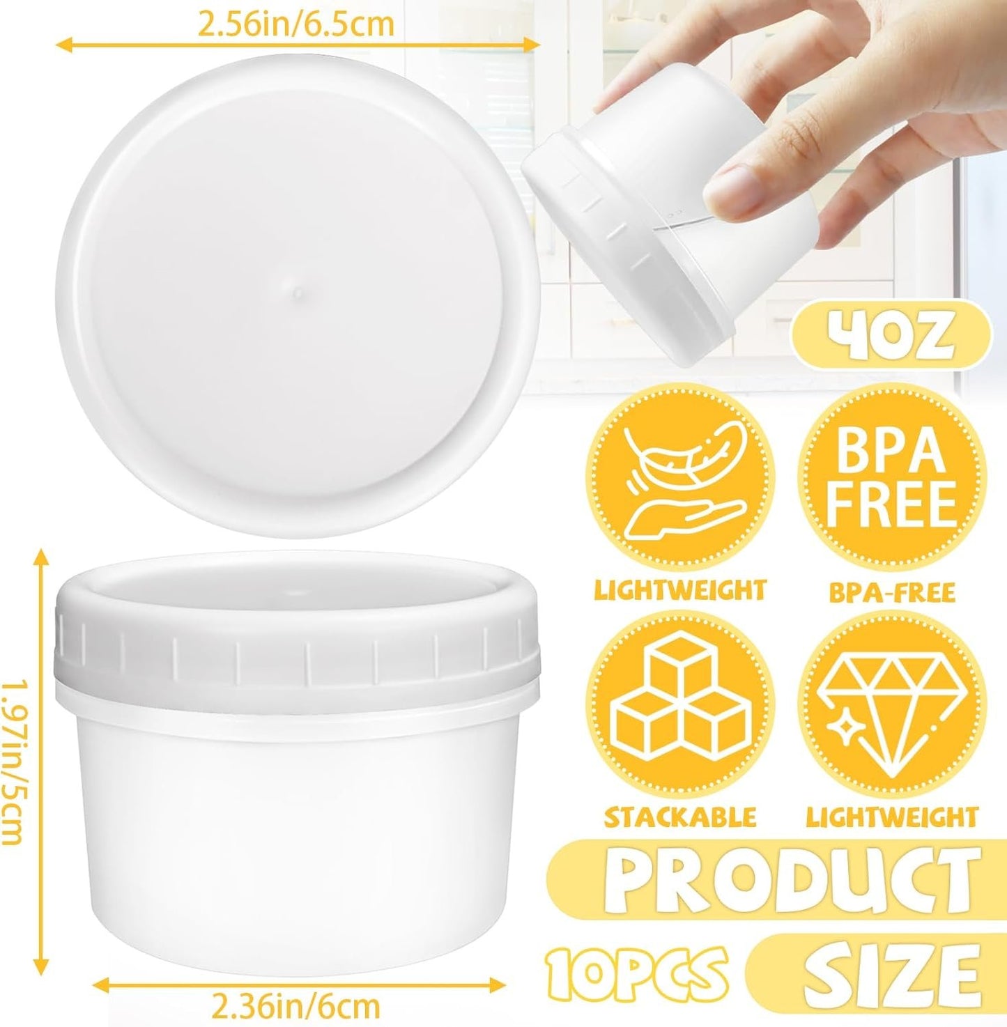 ISUSSER 10 Pack 4oz Reusable Small Plastic Containers with Screw Lids, Stackable Food Storage Jars, Sauce Condiment Jars Lunch Box Accessories