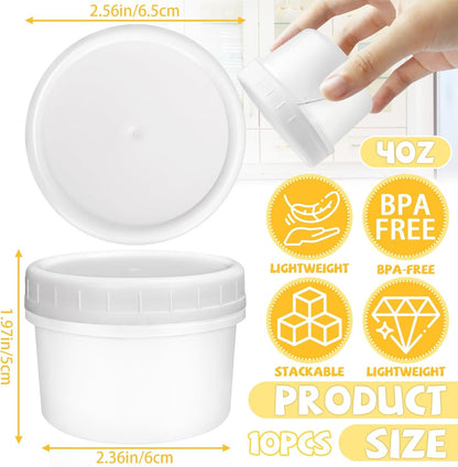 ISUSSER 10 Pack 4oz Reusable Small Plastic Containers with Screw Lids, Stackable Food Storage Jars, Sauce Condiment Jars Lunch Box Accessories
