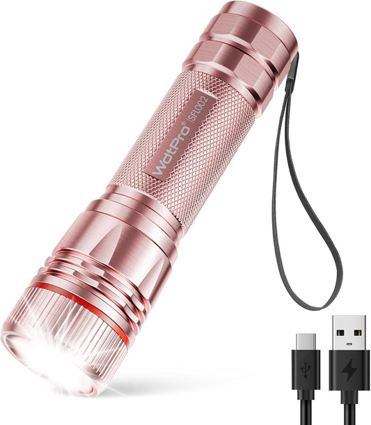 WdtPro Rechargeable Flashlights 1 Pack LED Flashlight with 3 Lighting Modes Portable Tactical Flashlight Pink