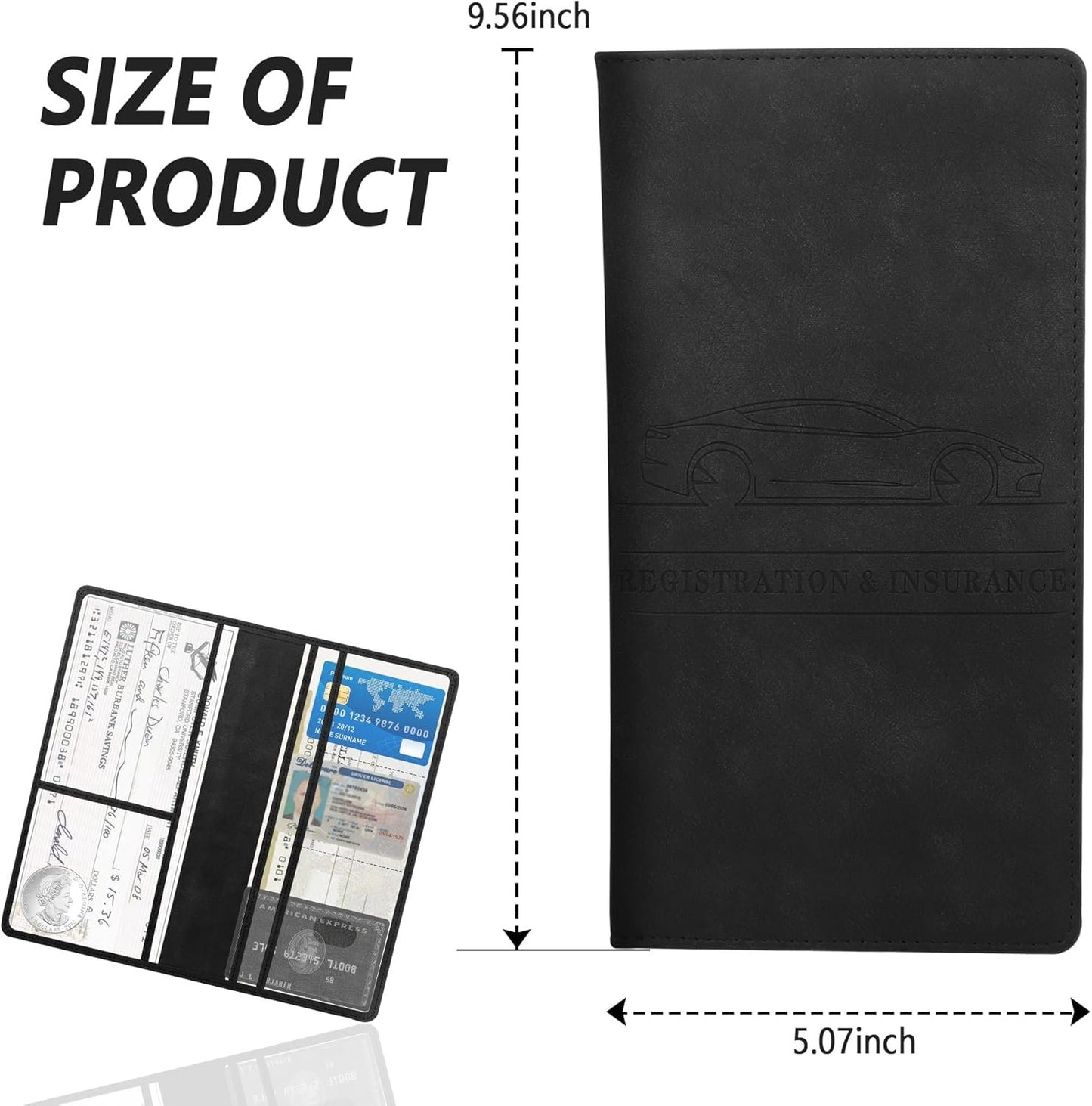 Car Registration and Insurance Holder,PU Leather Car Document Holder Car Glove Box Organizer for ID Cards,Driver's License,Universal Car Organizer Car Accessories for Women/Men (Black)