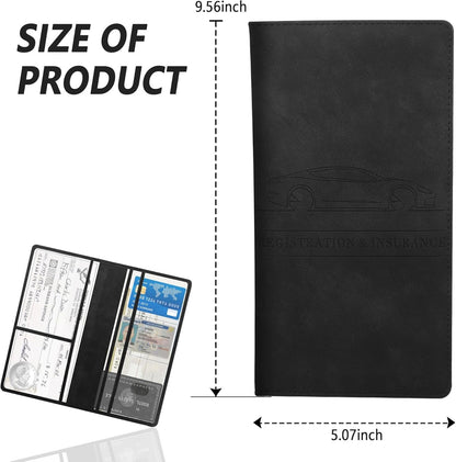Car Registration and Insurance Holder,PU Leather Car Document Holder Car Glove Box Organizer for ID Cards,Driver's License,Universal Car Organizer Car Accessories for Women/Men (Black)