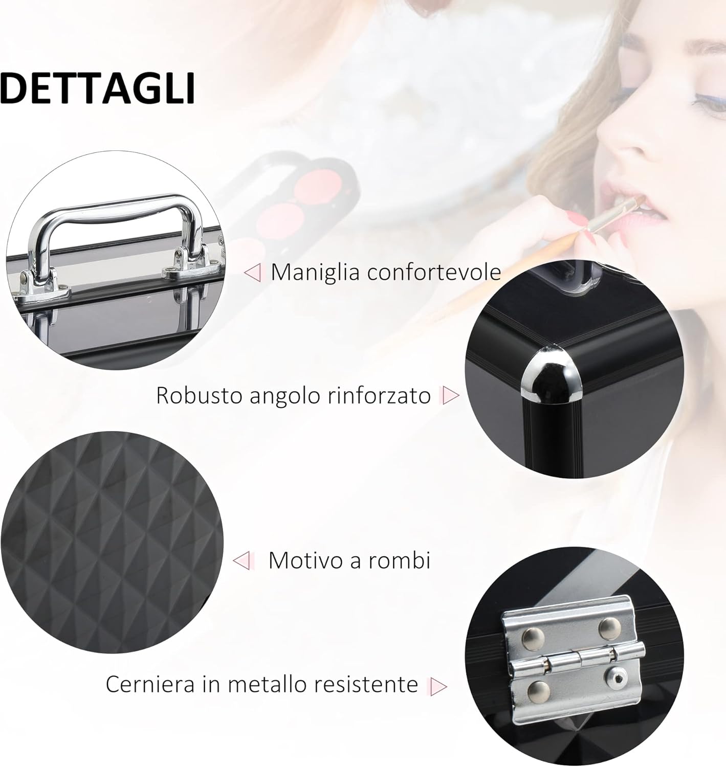 HOMCOM Professional Travel Makeup Case, Makeup Case with Removable Trays and Lock, for Women's Travel Makeup Beauty Case, 30 x 18.5 x 22 cm, Black