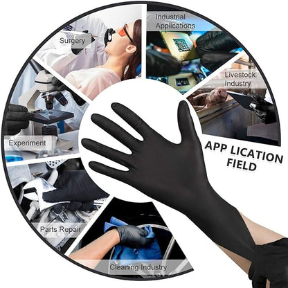 Black Disposable Nitrile Latex & Powder Free 6-Mil Gloves 100 Count, Textured, Mechanic Wearing, Cleaning, Food Black Medium